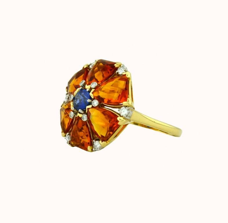 Contemporary Citrine and Sapphire Cocktail Ring For Sale