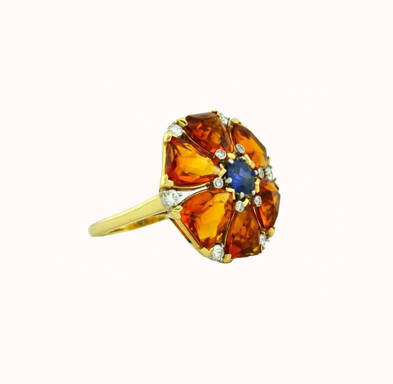 Citrine and Sapphire Cocktail Ring In Excellent Condition For Sale In Los Angeles, CA