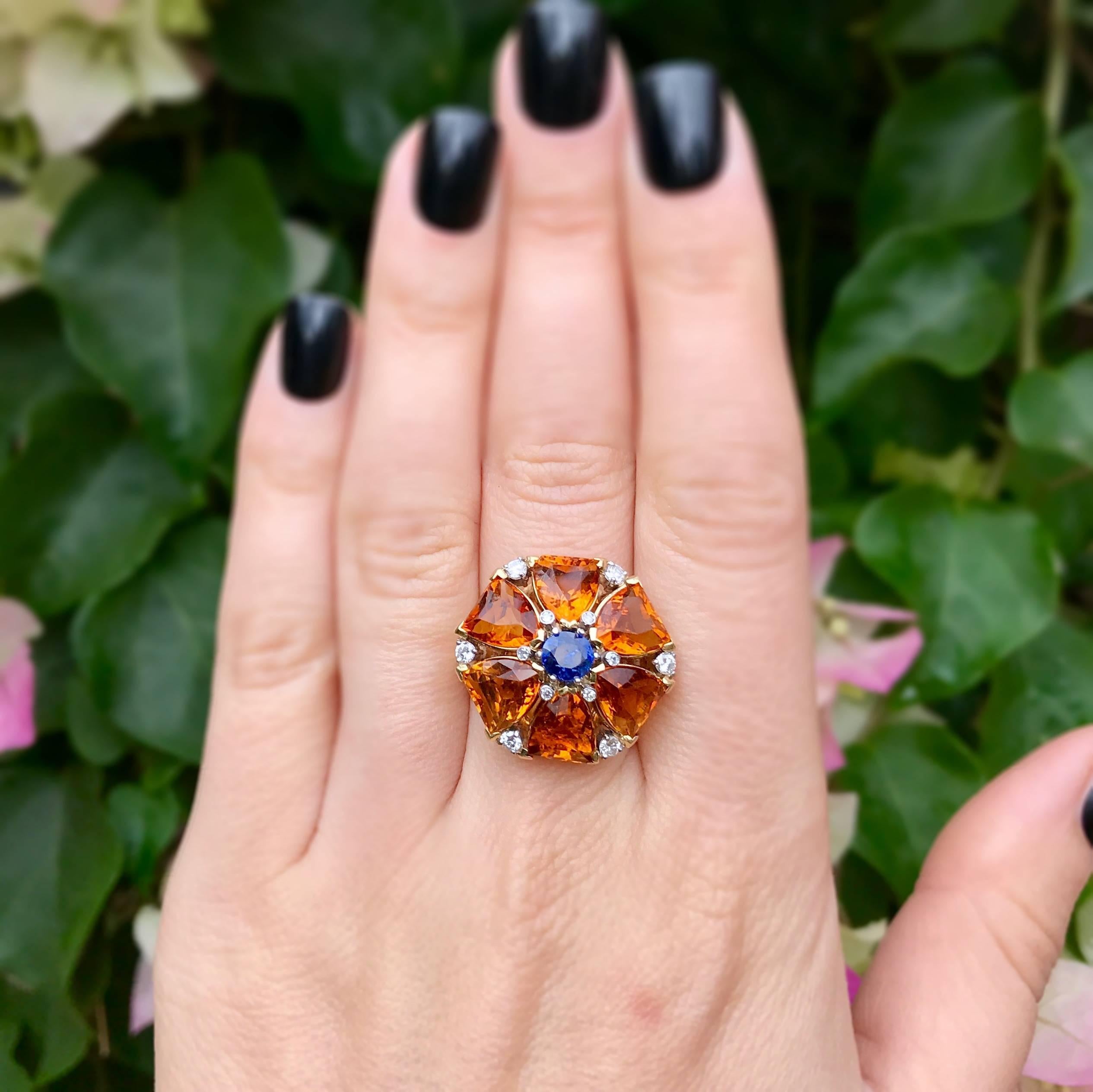 Citrine and Sapphire Cocktail Ring For Sale 1