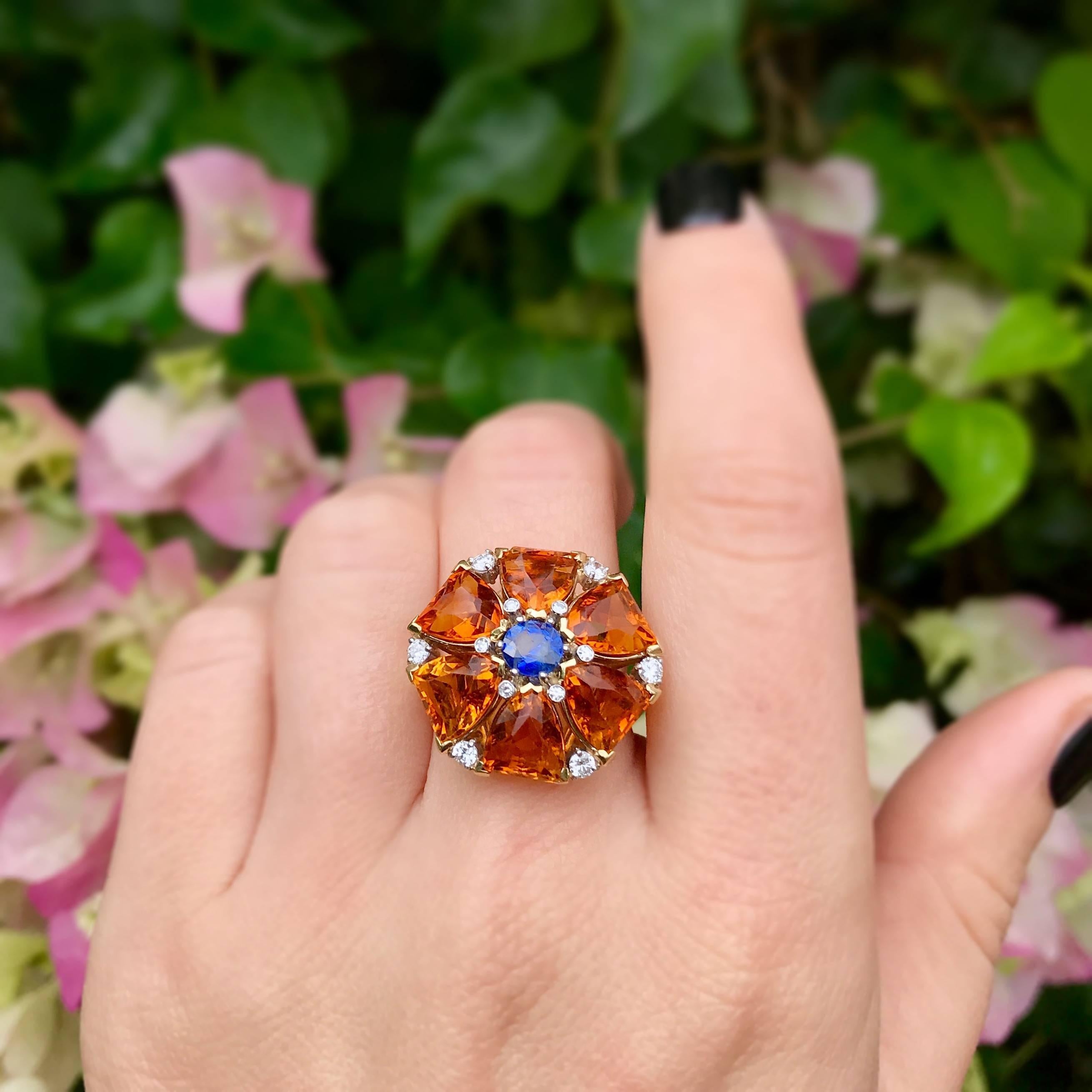 Citrine and Sapphire Cocktail Ring For Sale 2