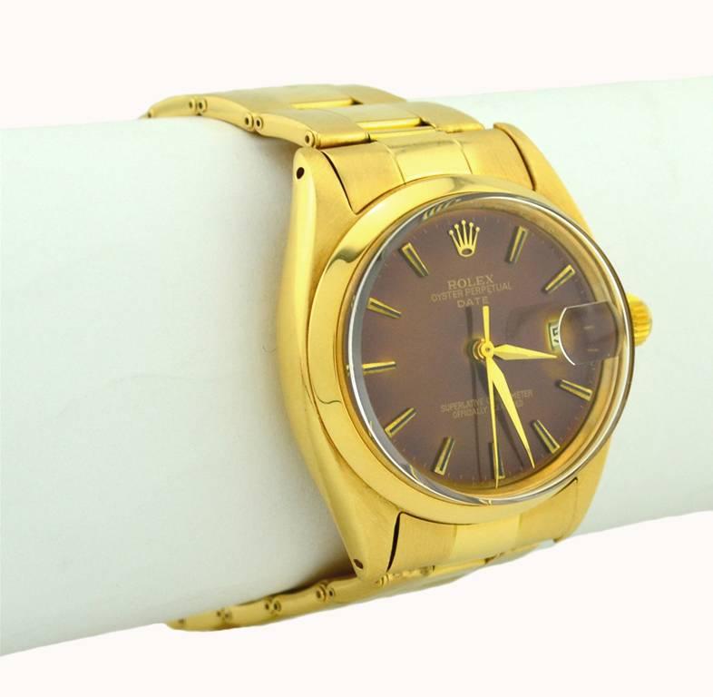 Rolex Yellow Gold Original brown Dial Date Automatic Wristwatch, 1977 For Sale 1