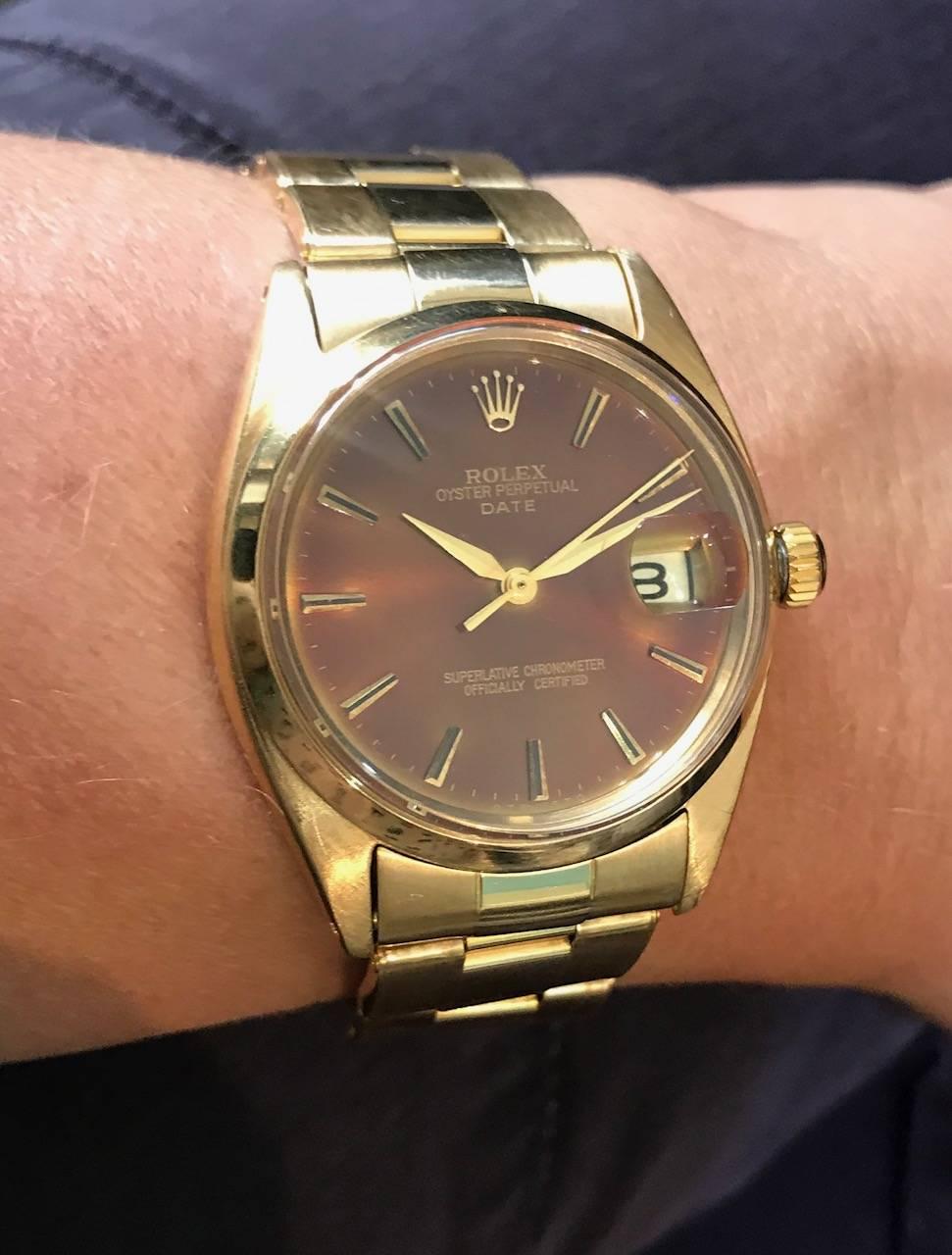 Rolex Yellow Gold Original brown Dial Date Automatic Wristwatch, 1977 For Sale 2