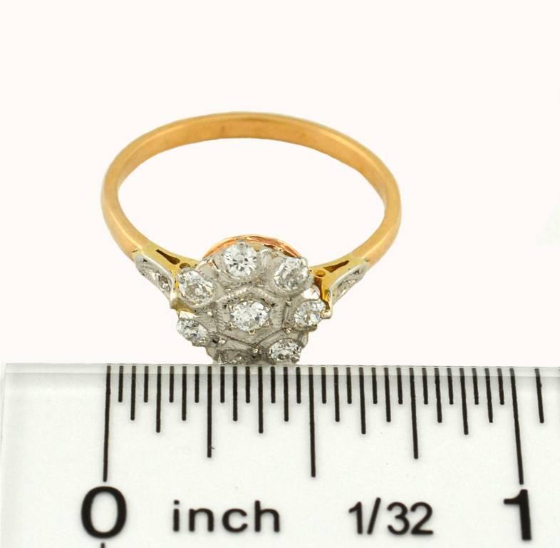 Antique Old European Cut Diamond Cluster 18 Karat Gold Engagement Ring For Sale 1