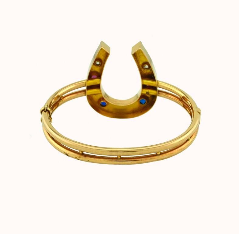 Victorian Horseshoe 14 Karat Rose Gold Bangle Bracelet For Sale 1