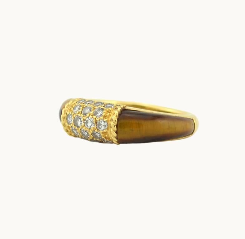 Van Cleef and Arpels 18 Karat Gold Philippine Ring with Diamonds and Tiger's Eye In Excellent Condition For Sale In Los Angeles, CA