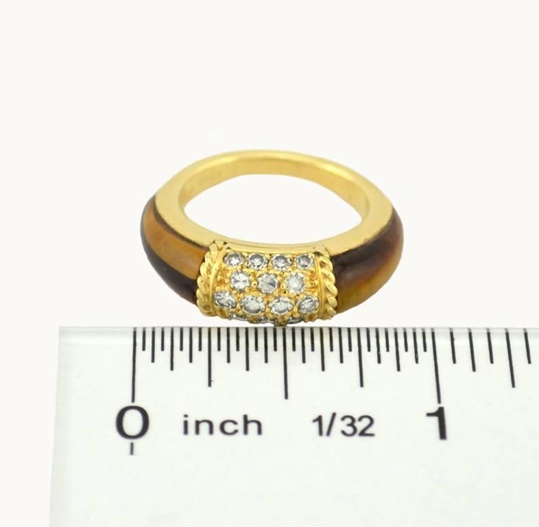 Women's Van Cleef and Arpels 18 Karat Gold Philippine Ring with Diamonds and Tiger's Eye For Sale