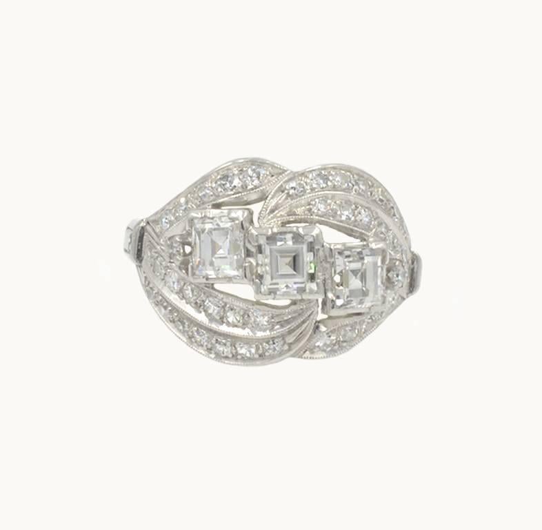 Vintage Three-Square Diamond and Platinum Ring, circa 1930 For Sale 2