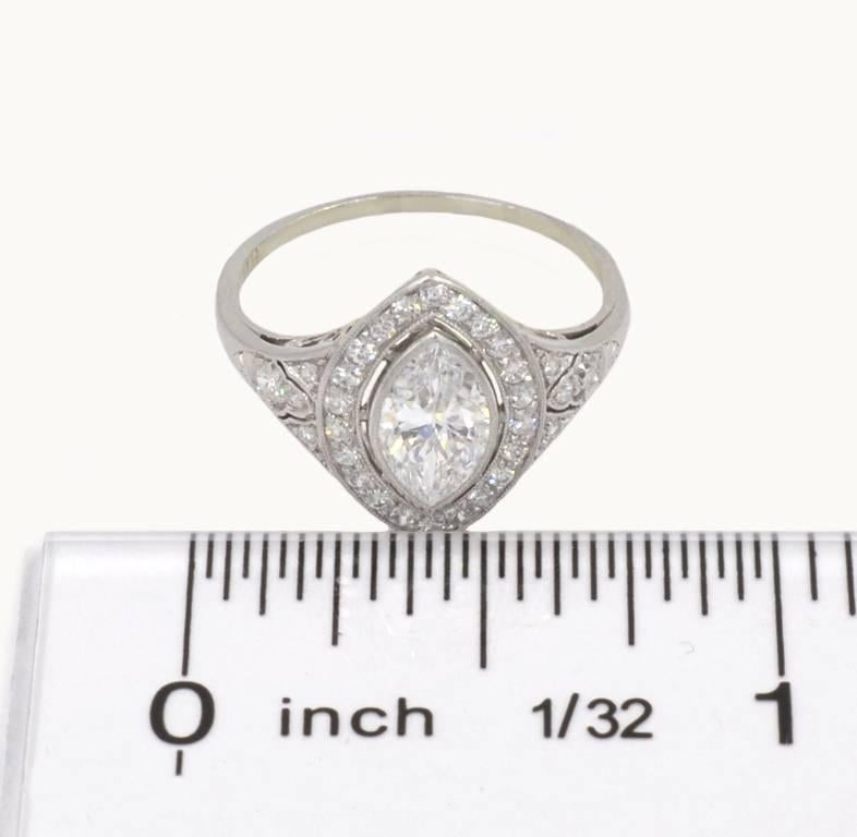 Women's 0.94 Carat Marquise Golconda Diamond Platinum Engagement Ring, circa 1930 For Sale