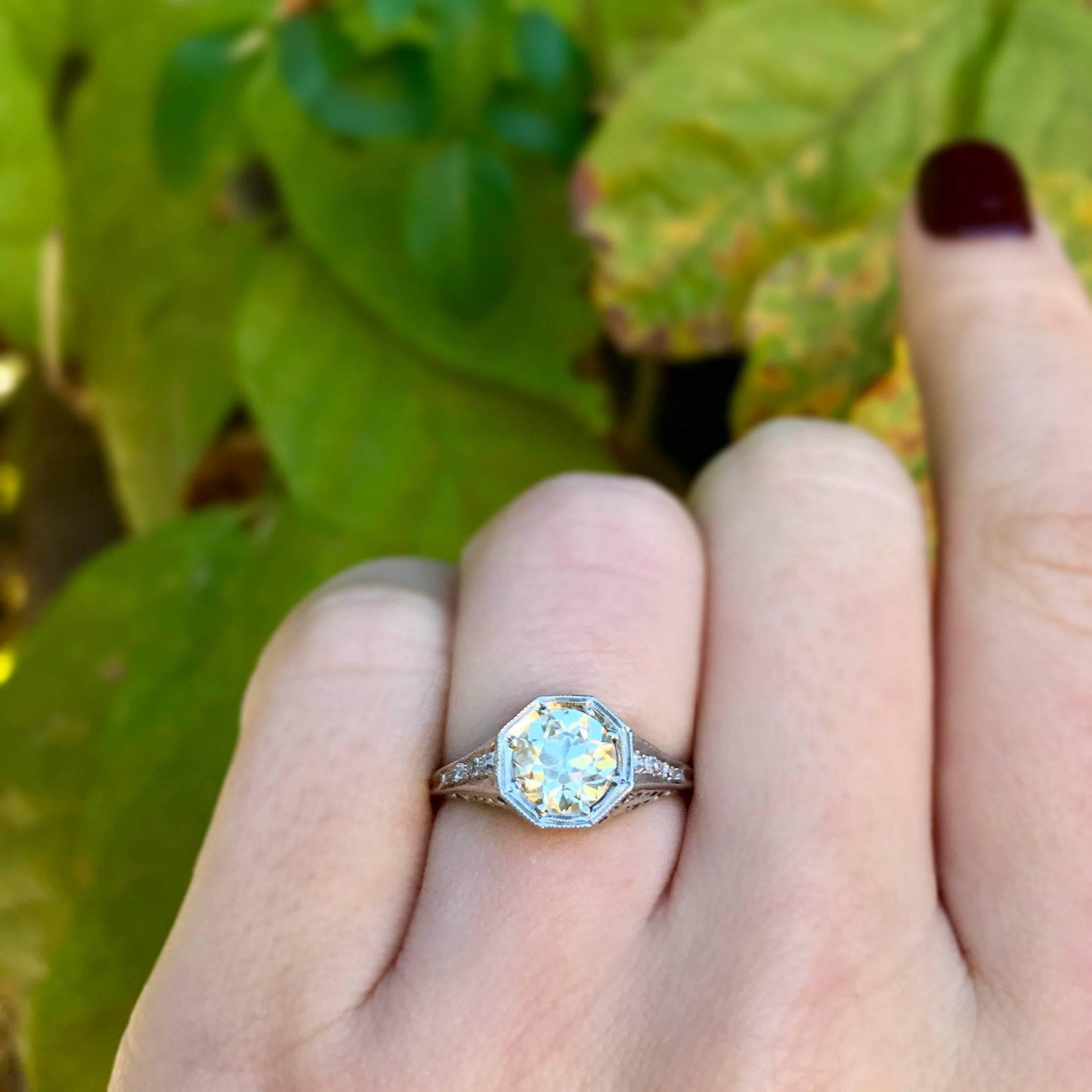 Edwardian 1.25 Carat Old European Cut Diamond and Platinum Ring, circa 1910 For Sale 2