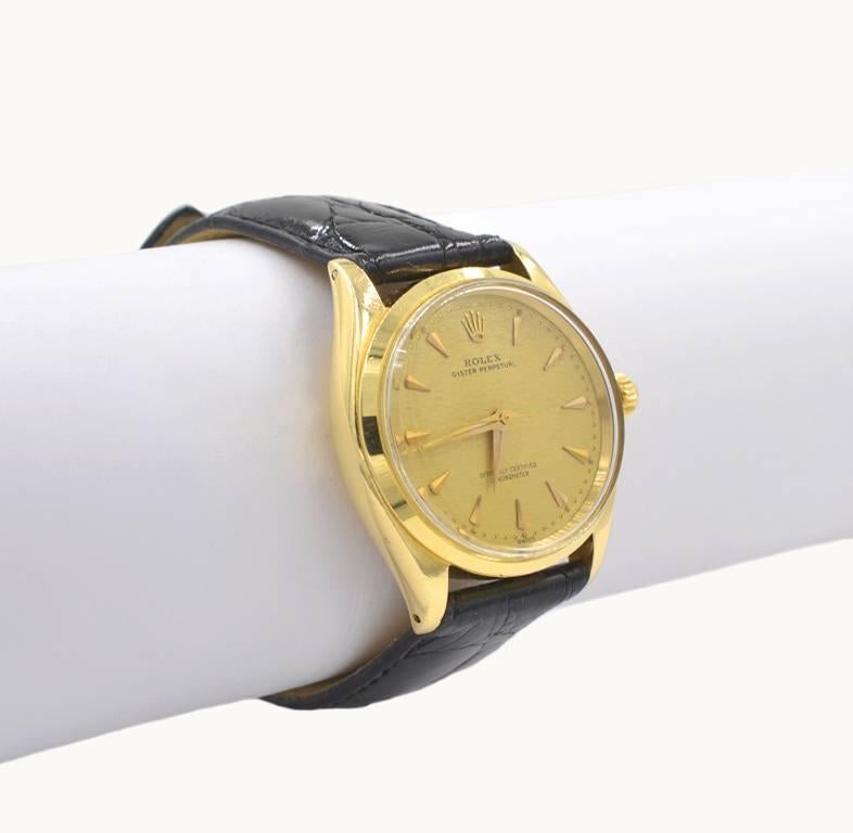 Rolex Yellow Gold Oyster Perpetual Wristwatch Ref 6567, circa 1959 In Excellent Condition For Sale In Los Angeles, CA