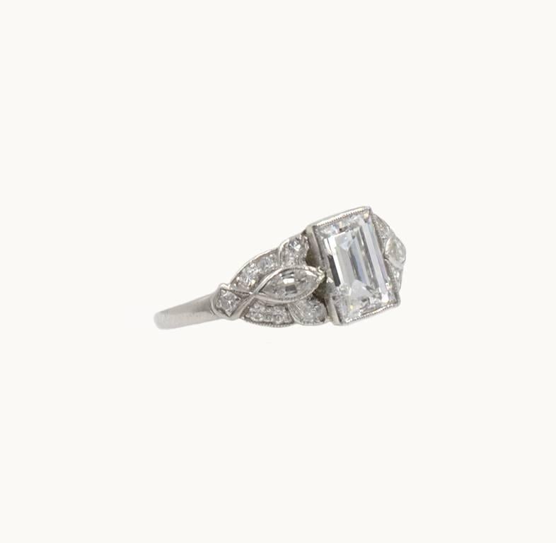 Women's or Men's GIA 0.94 Carat D-VS1 Emerald Cut Art Deco Engagement Ring