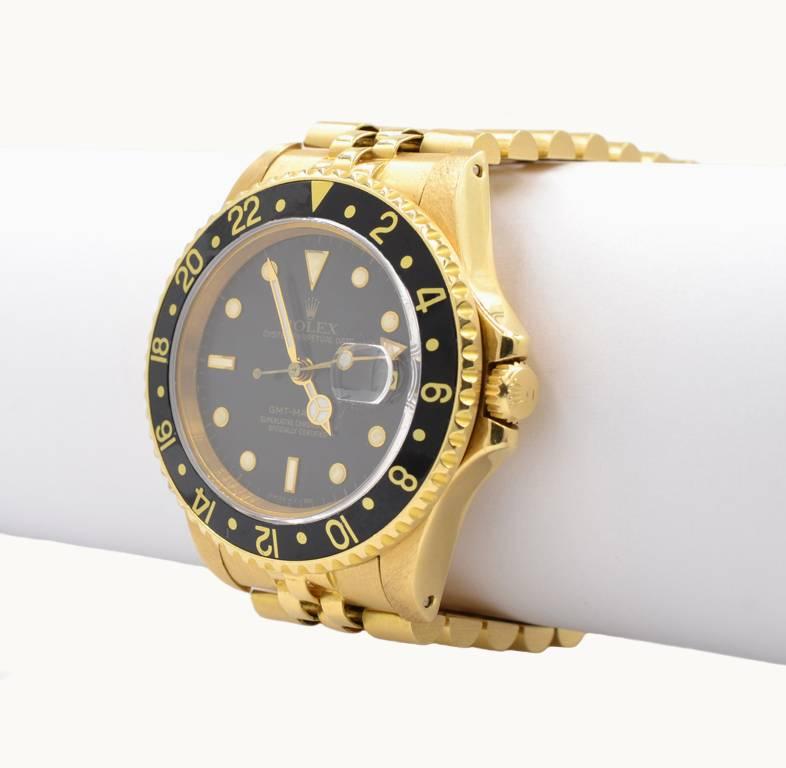 Women's or Men's Rolex Yellow Gold GMT Wristwatch Ref 1675, circa 1980 For Sale