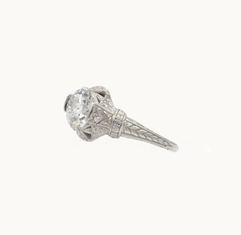 Edwardian Antique 0.81 Carat Old European Cut Diamond and Platinum Engagement Ring For Sale