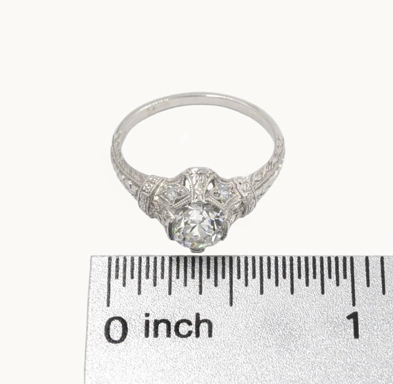 Women's Antique 0.81 Carat Old European Cut Diamond and Platinum Engagement Ring For Sale