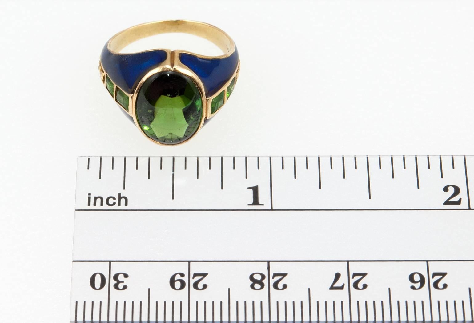 Arts and Crafts Tiffany & Co. Antique Enamel Peridot Demantoid Garnet Gold Cocktail Ring
