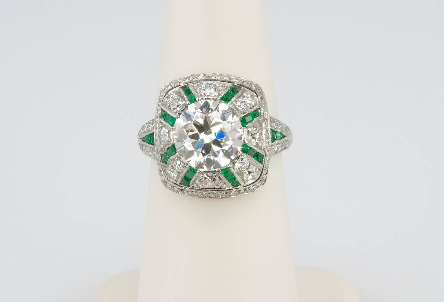 Tiffany & Co. Old European Cut Diamond  Emerald Ring  For Sale 1