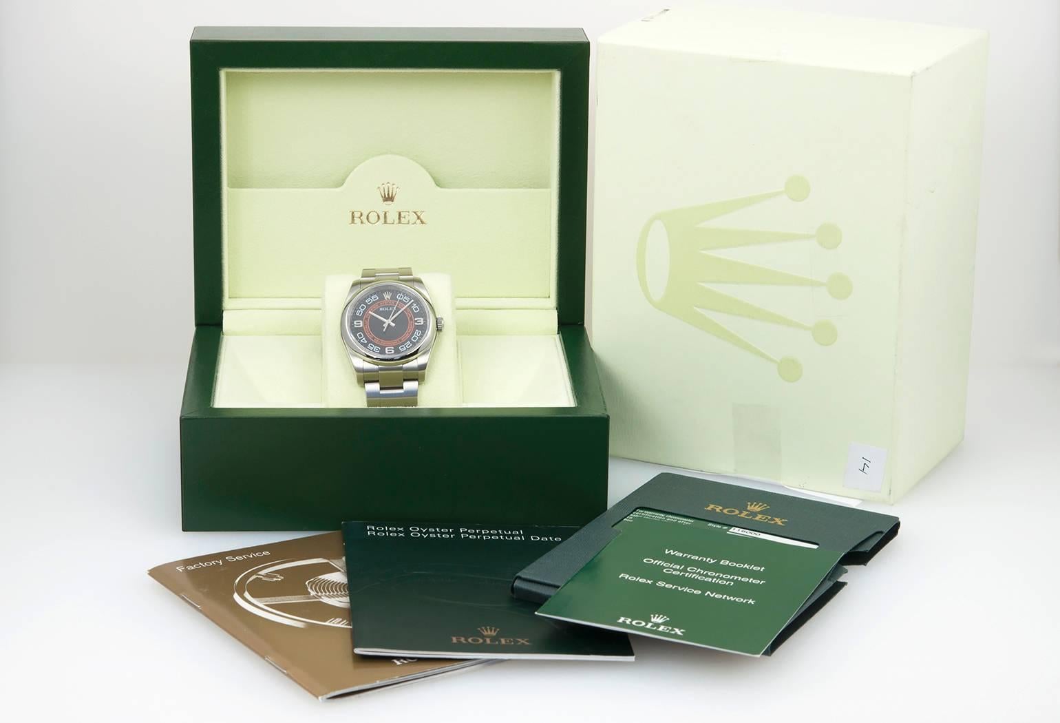 Rolex Stainless Steel Oyster Orange/Black dial Perpetual Wristwatch Ref 116000 1