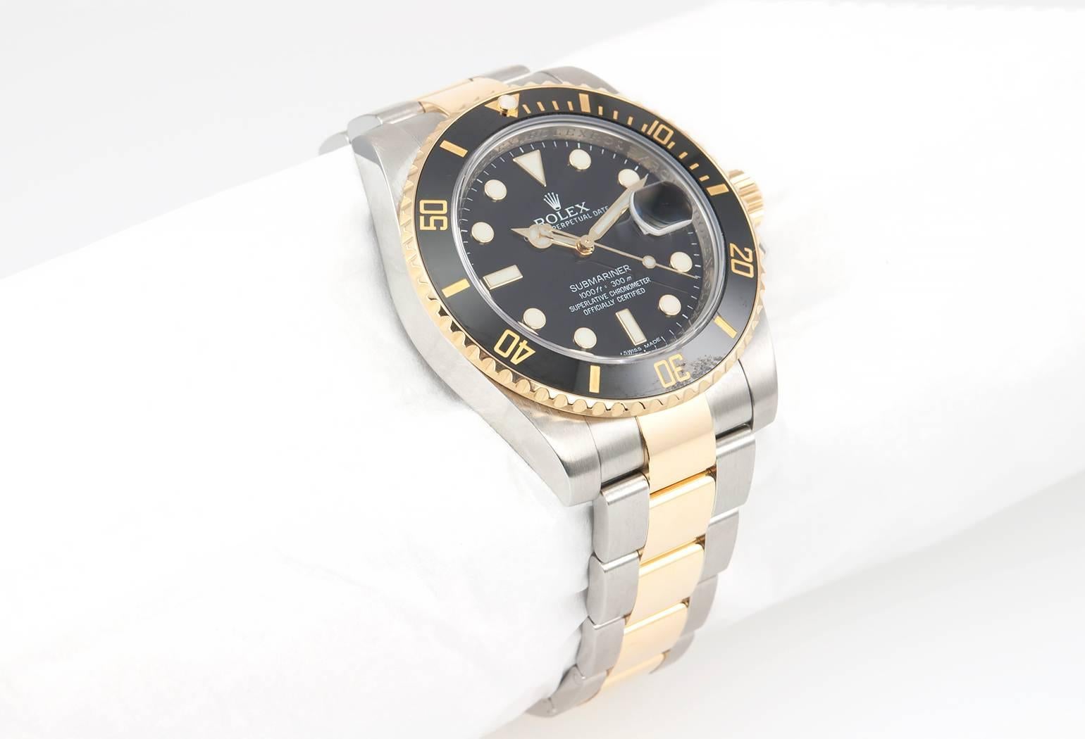 Rolex Yellow Gold Stainless Steel Submariner Wristwatch Ref 116613 In Excellent Condition For Sale In Los Angeles, CA