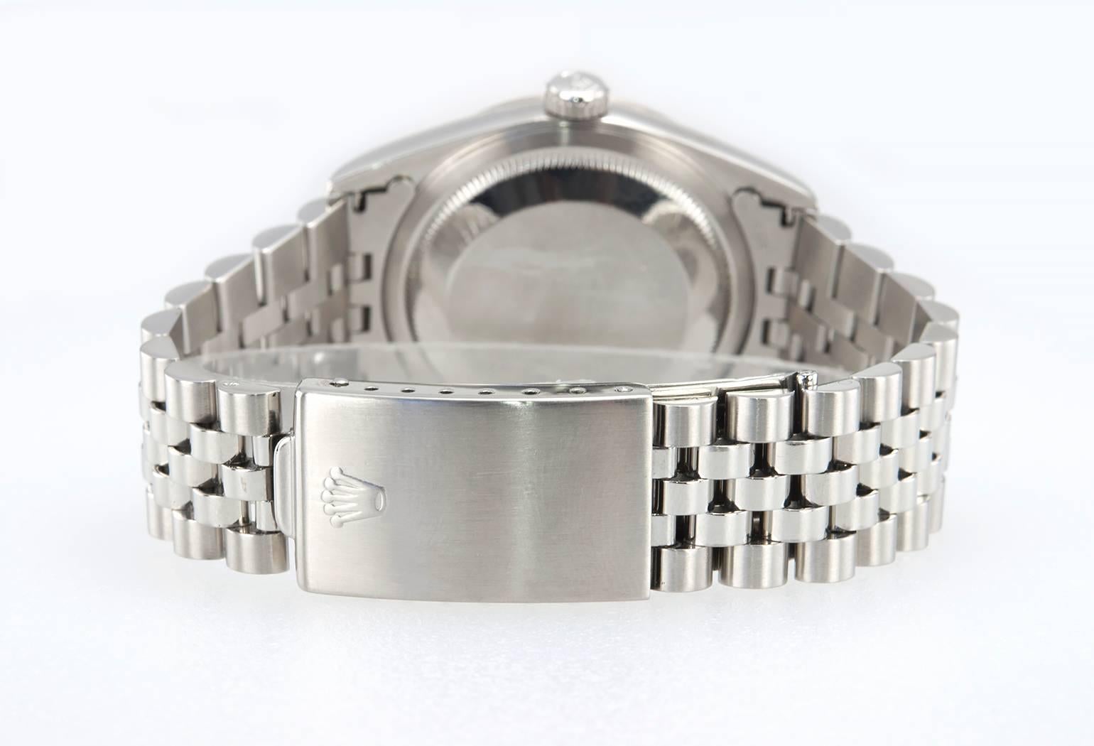 Rolex Stainless Steel Diamond Blue Dial DateJust Wristwatch Ref 1623 In Excellent Condition For Sale In Los Angeles, CA