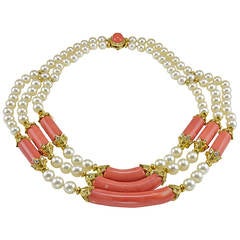 Van Cleef & Arpels Coral Pearl Diamond Gold Choker Necklace 6