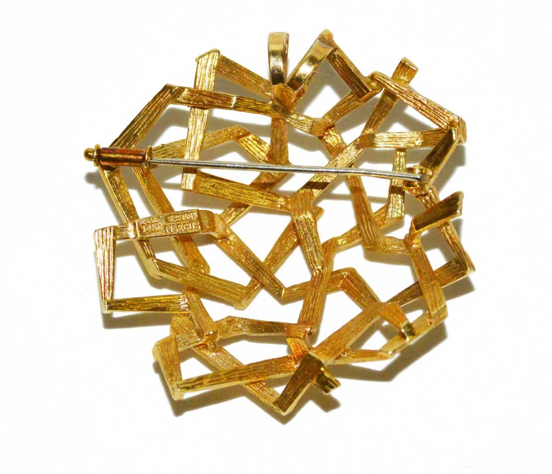 Marcus & Co. Gold Freeform Brooch In Excellent Condition For Sale In Teaneck, NJ