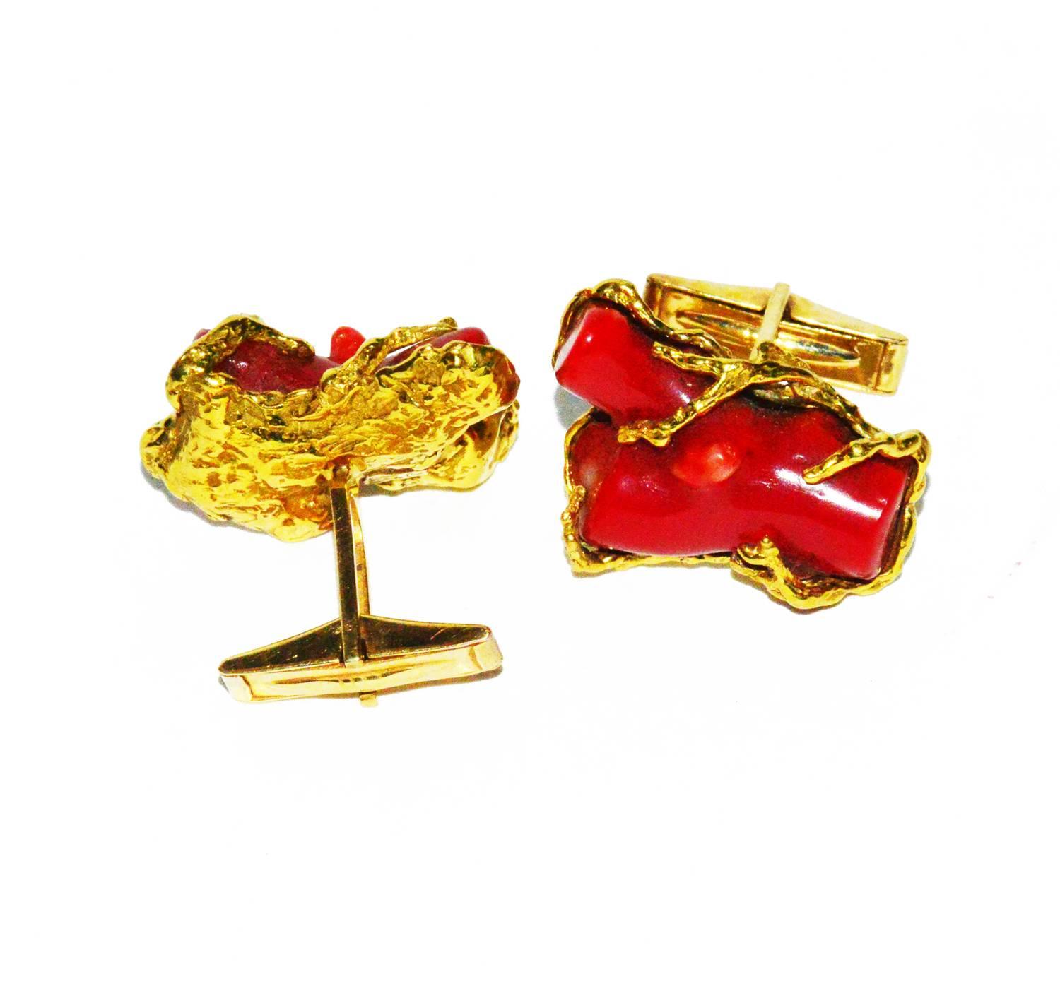 Rare Arthur King Coral Gold Cufflinks In Excellent Condition In Teaneck, NJ