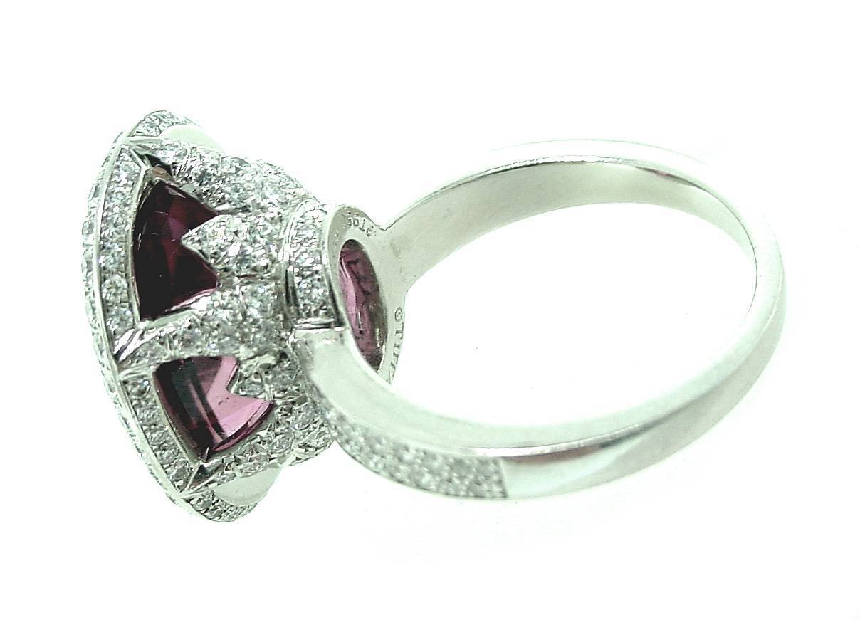 Tiffany & Co. France Tourmaline Diamond Platinum Ring In New Condition For Sale In Teaneck, NJ