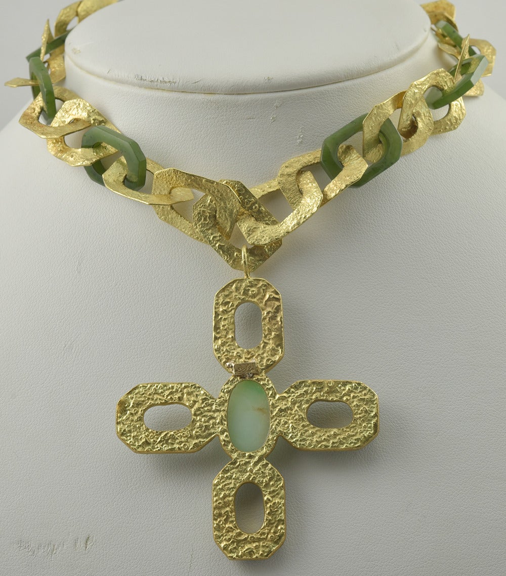 Fabulous Virginia Witbeck 18K and Jade one of a kind cross...stunning piece from the 1990s couture collection of this fabulously talented designer.