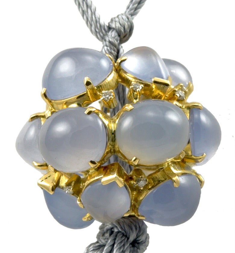 Gorgeous Virginia Witbeck chalcedony, 18K and diamond one of a kind ball on silk cord.