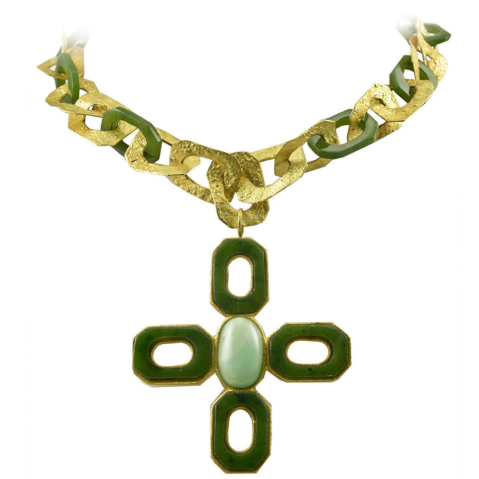 Rare Original Virginia Witbeck Jade Gold Cross