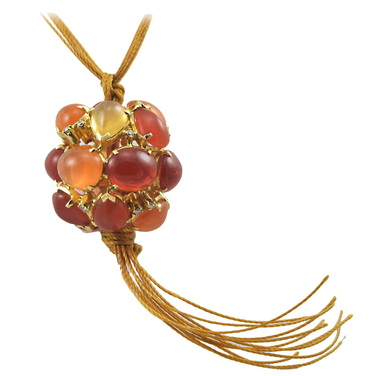 Wonderful Virginia Witbeck Fire Opal Diamond Ball Pendant For Sale