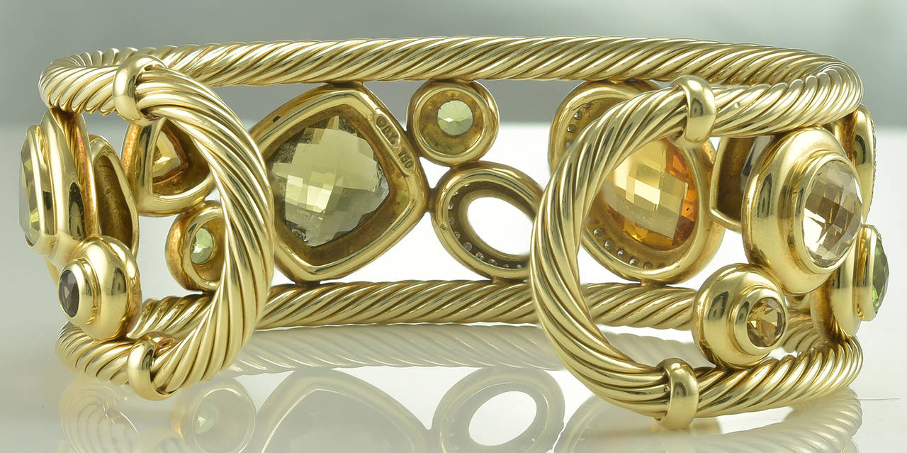 Gorgeous David Yurman Citrine Diamond Gold Mosaic Bracelet Cuff In New Condition For Sale In Teaneck, NJ