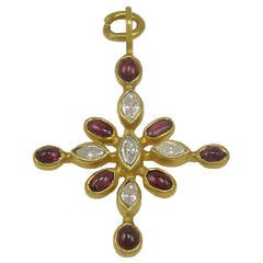 Stunning Virginia Witbeck Ruby Diamond Gold Cross Pendant
