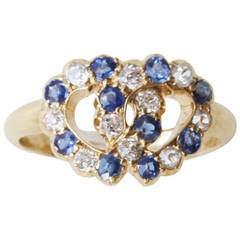 Antique Sapphire Diamond Double Heart Ring