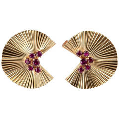 Tiffany & Co. Ruby Gold Fluted Clip Earrings