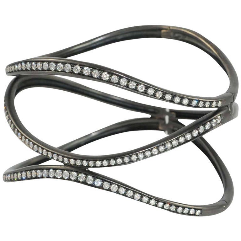Antonini Contemporary Diamond Bangle Bracelet With Black Rhodium Antonini Contemporary Diamond Bangle Bracelet With Black Rhodium Finish For