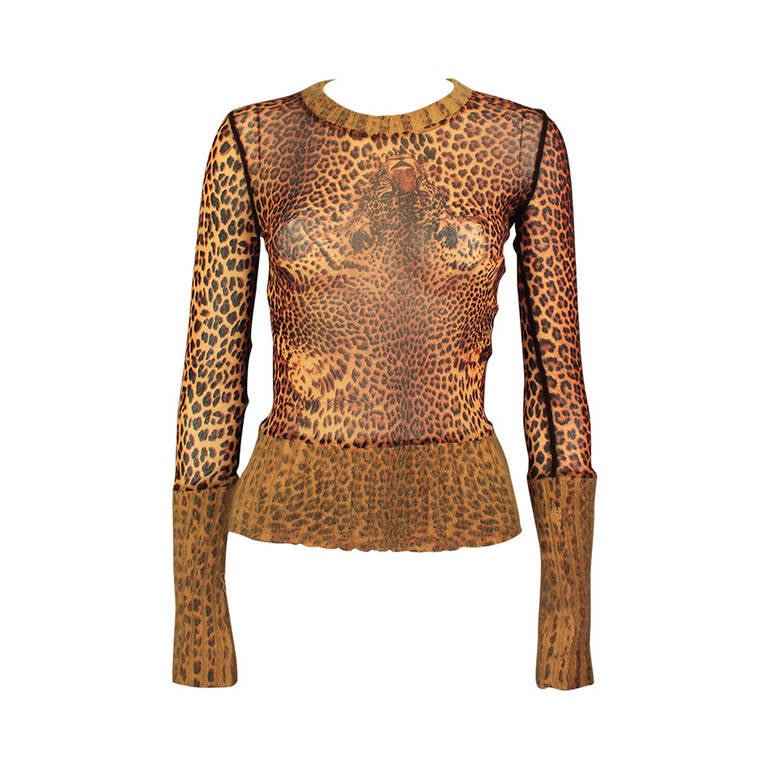 Jean Paul Gaultier Cheetah Print Sleeve Sweater with Angora Trim