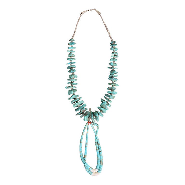 1970's Native American Turquoise Nugget Jacla Necklace For Sale