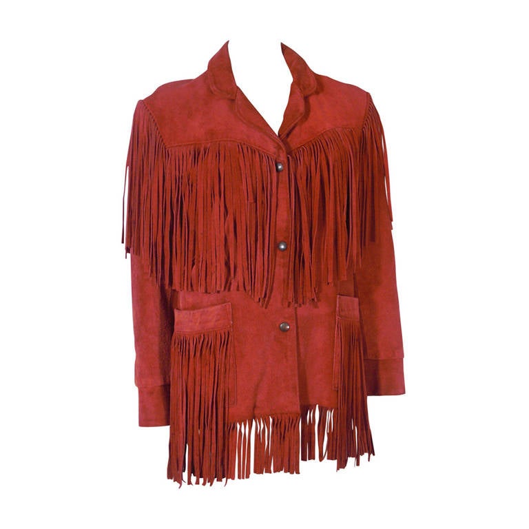 1980s Giorgio of Beverly Hills Red Fringe Leather Jacket