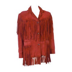 Vintage 1980s Giorgio of Beverly Hills Red Fringe Leather Jacket