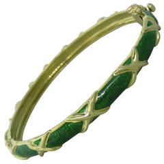 Tiffany & Co. 1980s Green Enamel Gold Bangle Bracelet