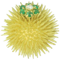 Tiffany & Co. Emerald Diamond Gold Sea Urchin Brooch Pin