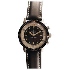 Retro Breitling Stainless Steel Super Ocean Diver's Chronograph Wristwatch circa 1960s