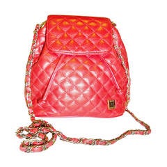 Red leather Pierre Balmain   quilted drawstring bag
