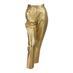 Used 1980s Ferragamo gold leather pants