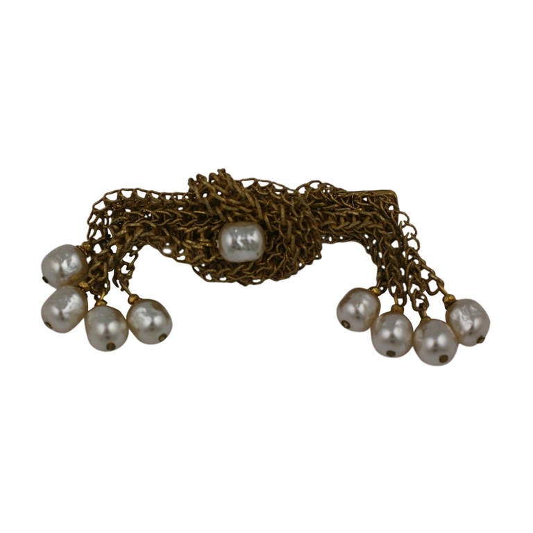 Miriam Haskell Pearl and Gilt Cascade Brooch For Sale