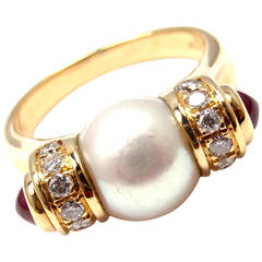 Bulgari Pearl Ruby Diamond Yellow Gold Ring