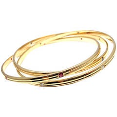 Cartier Trinity Ruby Sapphire Diamond Yellow Gold Bangle Bracelet