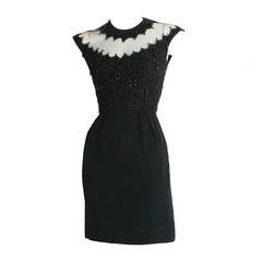 Ceil Chapman Perfect Vintage Wiggle 1950s Sexy Beaded Little Black Dress LBD