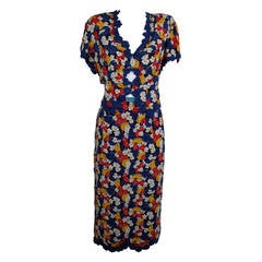 Vintage 1940s Multicolor Floral Beaded Ensemble with Peekaboo Cutout